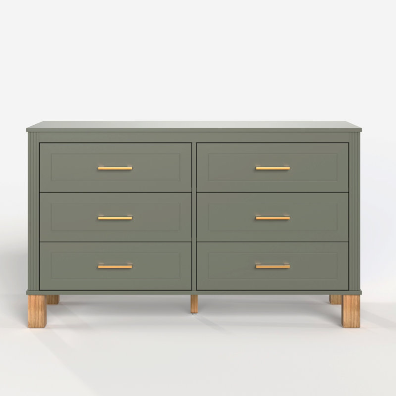 Commode double 6 tiroirs en bois robuste, Olive