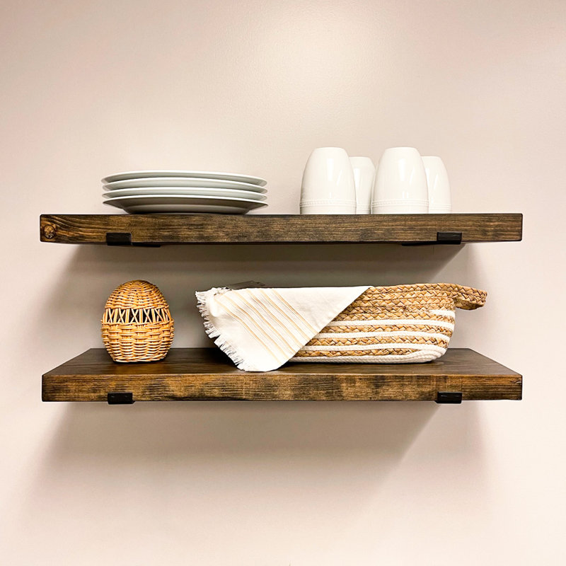 Calheme Rustic Shelves With J Brackets, Jacobean, 1.75" H x 24" W x 6" D