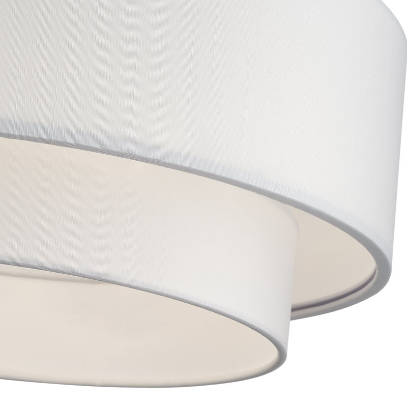 3 Light Soft Gold Large Semi-Flush With Hand Crafted Off-White Color Fabric Hardback Shades, Brushed Nickel