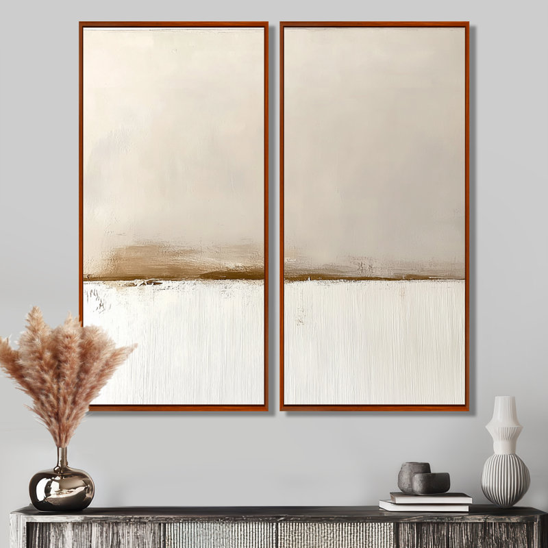 «Gold White Shadow Lines Abstract», impression sur toile encadrée minimaliste, art mural doré minimaliste 2 pièces, Brun