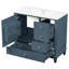 Meuble-lavabo 36 po avec lavabo en céramique, panneau de fibres à densité moyenne et base en bois massif, 3 tiroirs et armoire avec tablettes, finition peinte gris-bleu, meuble-lavabo autoportant avec trous de robinet de 4 pouces-188894059
