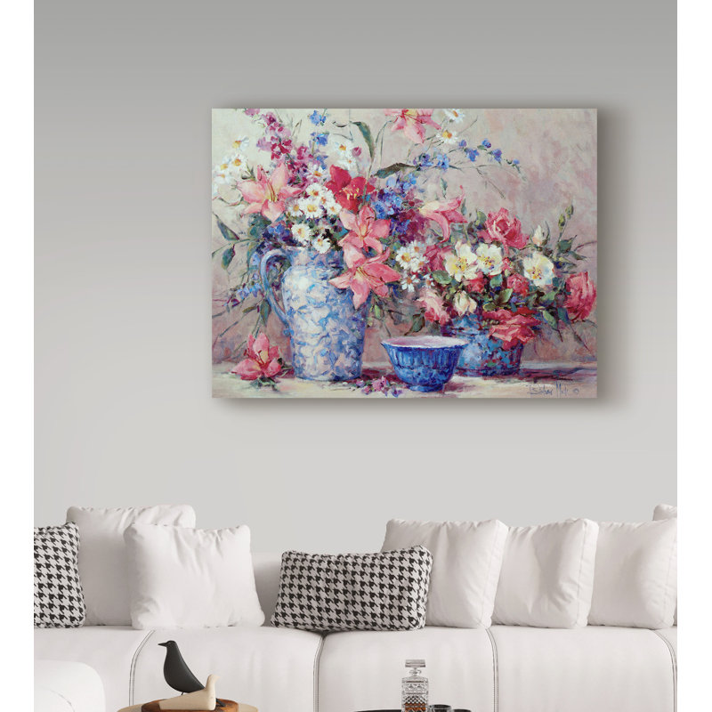 «Flowers and Blue Porcelain», reproduction de peinture acrylique sur toile tendue, H 14 po x l 19 po x P 2 po
