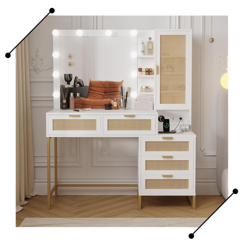Modern Vanity Makeup Desk with Vanity Mirror