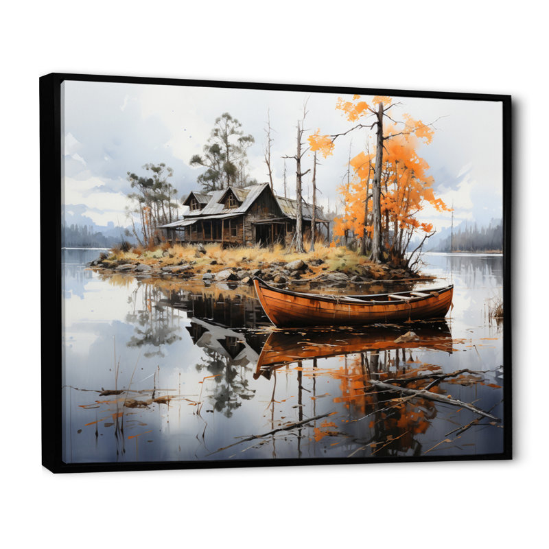 Brown Lakehouse Reflections of Solitude V - impression, 12" H x 20" W, Cadre flottant noir