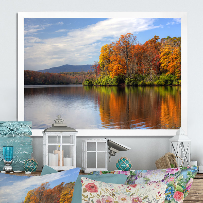 «Autumn Forest By The Late», reproduction sur toile flottante, H 12 po x l 20 po x P 1 po, Cadre de coin blanc fermé