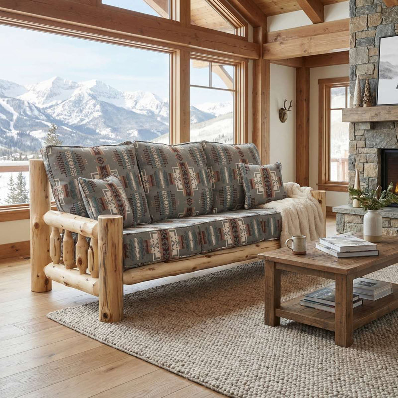 Fireside Lodge Cedar Log Sofa - Natural - Standard Fabric - Seat and Backrest, Without Piping