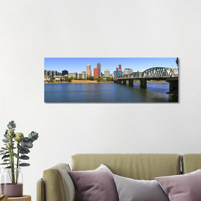 Bridge Across The River, Hawthorne Bridge, Willamette River, Portland, Multnomah County, Oregon, USA - Wrapped Canvas Panoramic Print