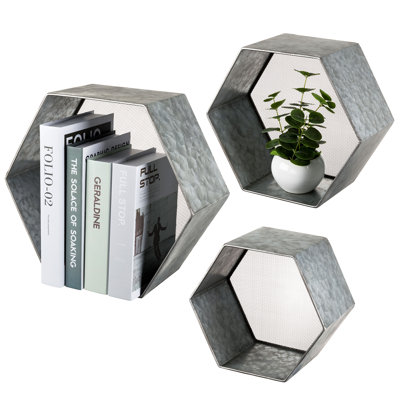 Vrinda 3 Piece Hexagon Metal Floating Shelf
