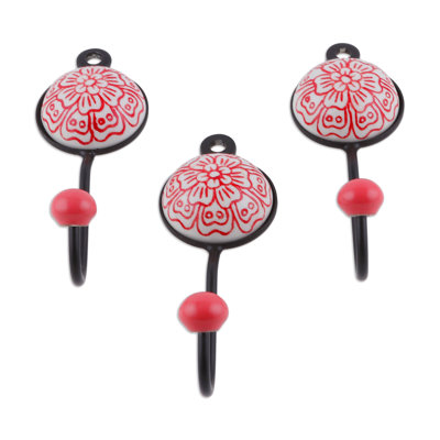 Winston Porter Handmade Floral Muse In Red Ceramic Coat Hooks