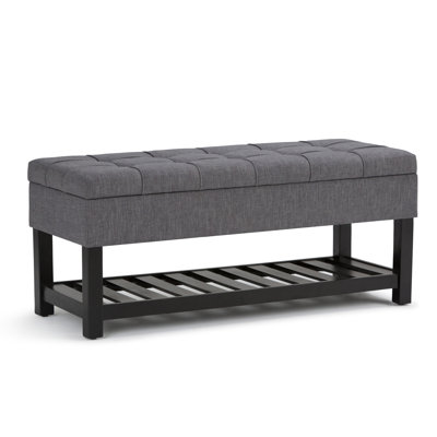 Banc de rangement avec repose-pieds capitonné et tablette ouverte Saxon
