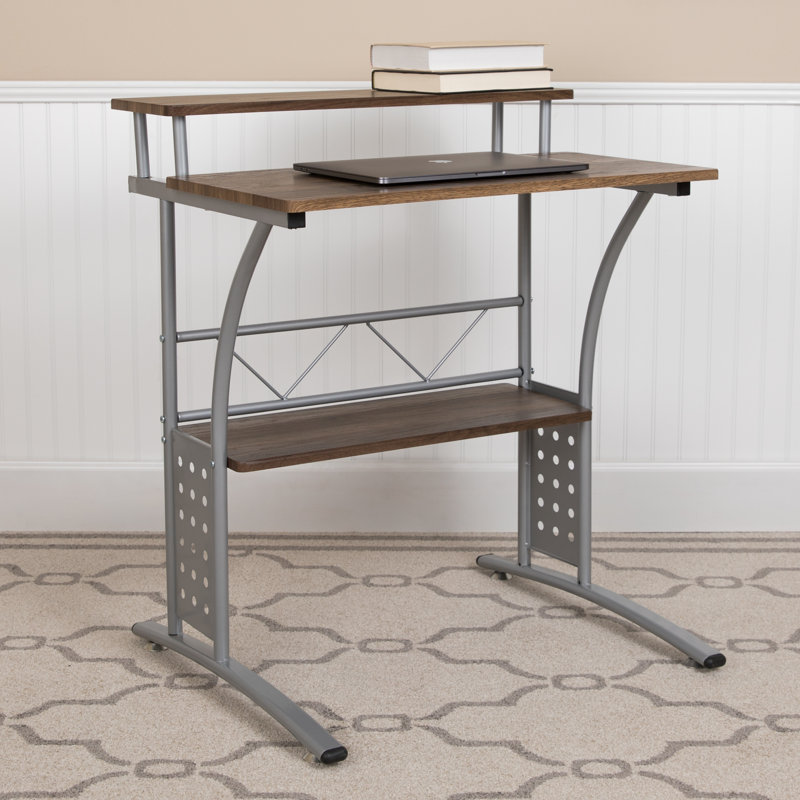 Computer Desk with Top and Lower Storage Shelves, Rustic Walnut