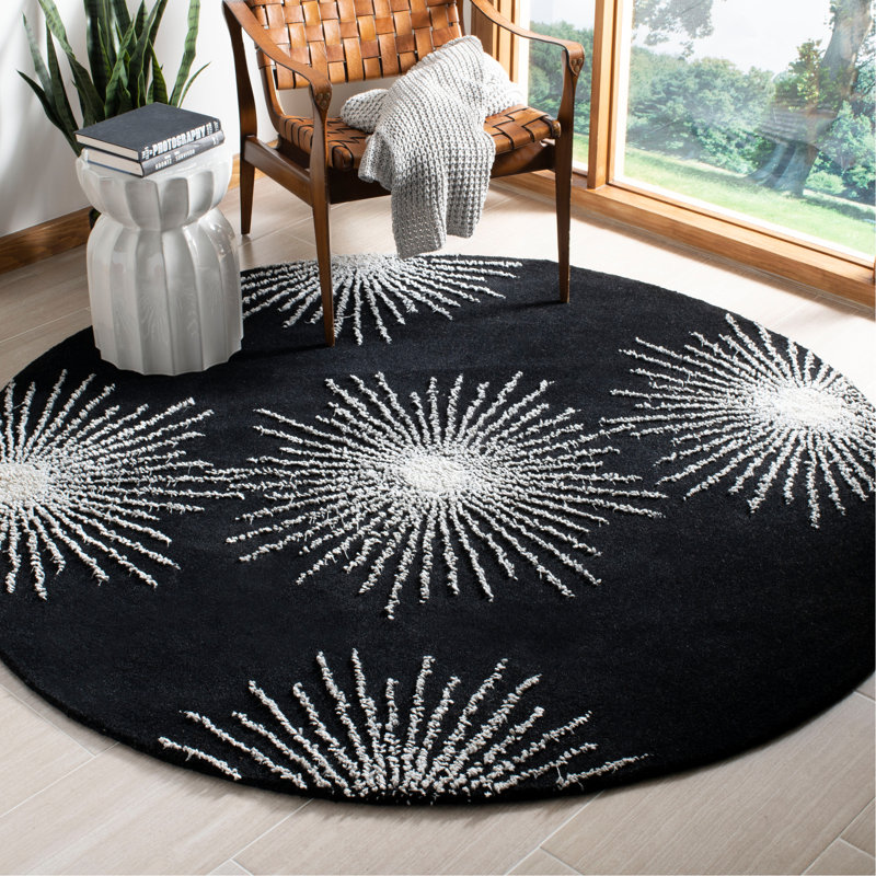 Amier Hand Tufted Wool And Viscose Abstract Rug, Round 6'