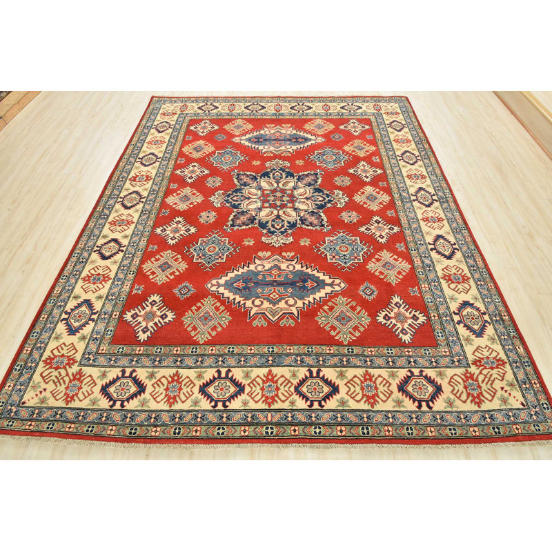Tapis rouge en laine noué à la main de conception unique 8 pi 3 po x 9 pi 5 po Gaal