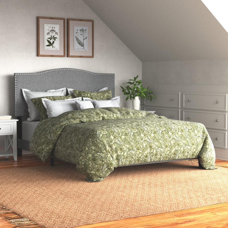 Hornersville Upholstered Panel Headboard Design Bed, Full, Stone Polyester