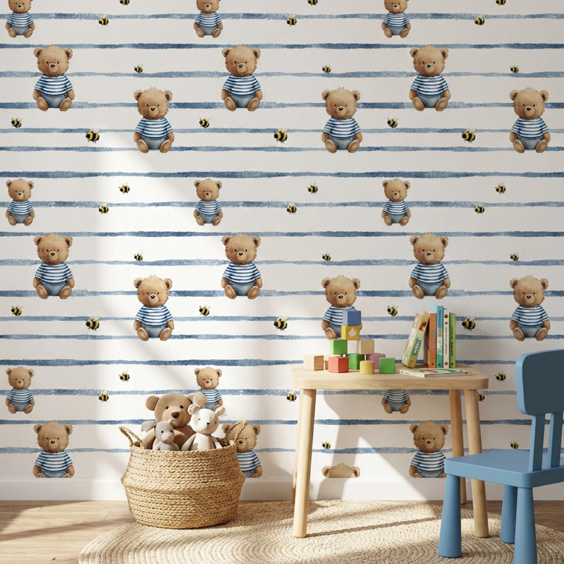 Papier peint amovible avec ours blanc et fond blanc, Non tissé, non collé