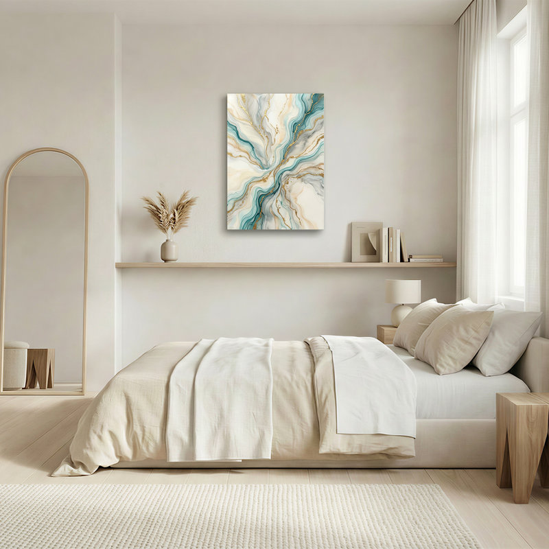 Art mural sur toile bleu sarcelle et or, 48"H x 32"W