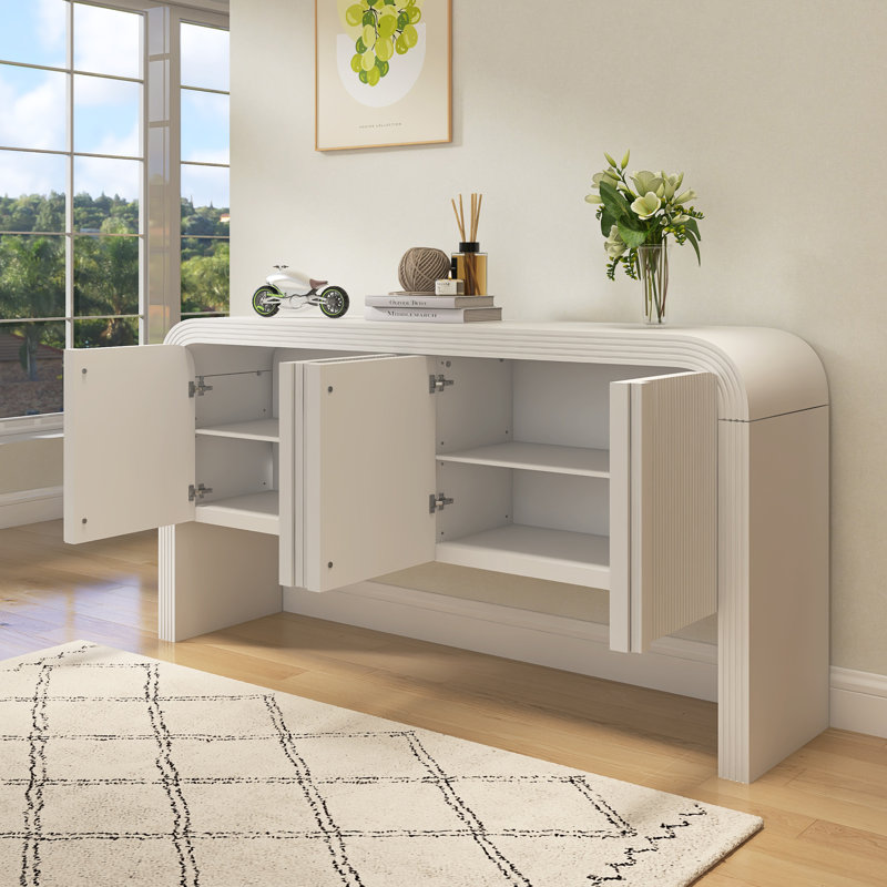 Armoire de rangement rayée avec 4 portes, Blanc