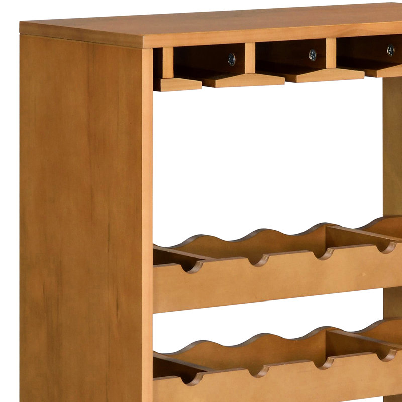 Oak Wine Display With 7 Layers And 4 Stemware Elegant 7 Shelf Rack For Kitchen