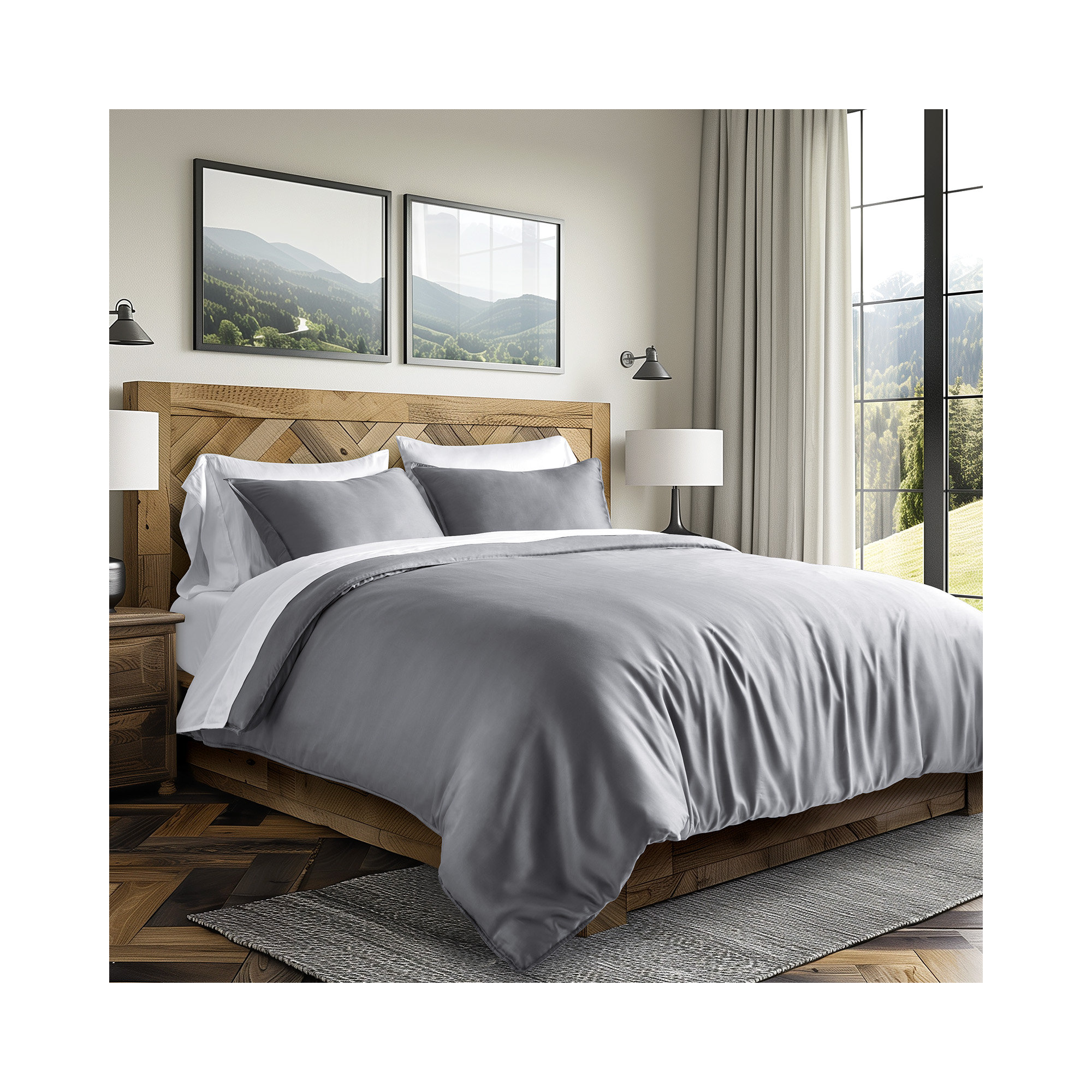 Tencel Lyocell Cooling Duvet Cover Set, King Duvet Cover + 2 King Shams, Charcoal Gray