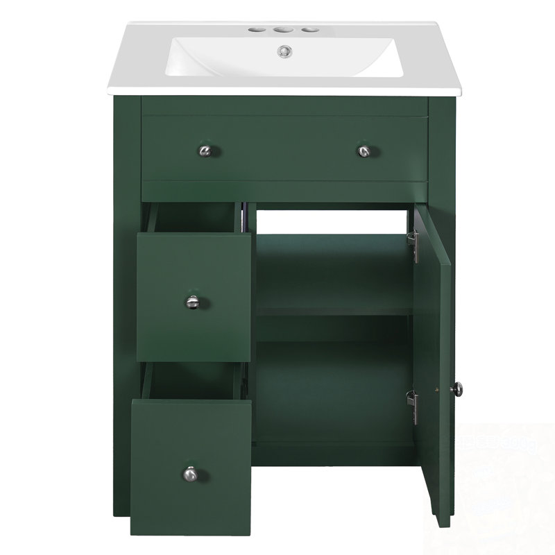 Meuble-lavabo de salle de bain avec lavabo, 2 tiroirs et porte à fermeture douce, Vert
