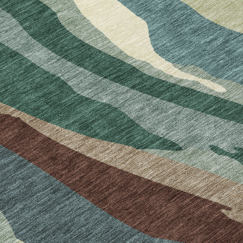 Sage Green 3' x 5' Machine Washable Synthetic Indoor/Outdoor Rug