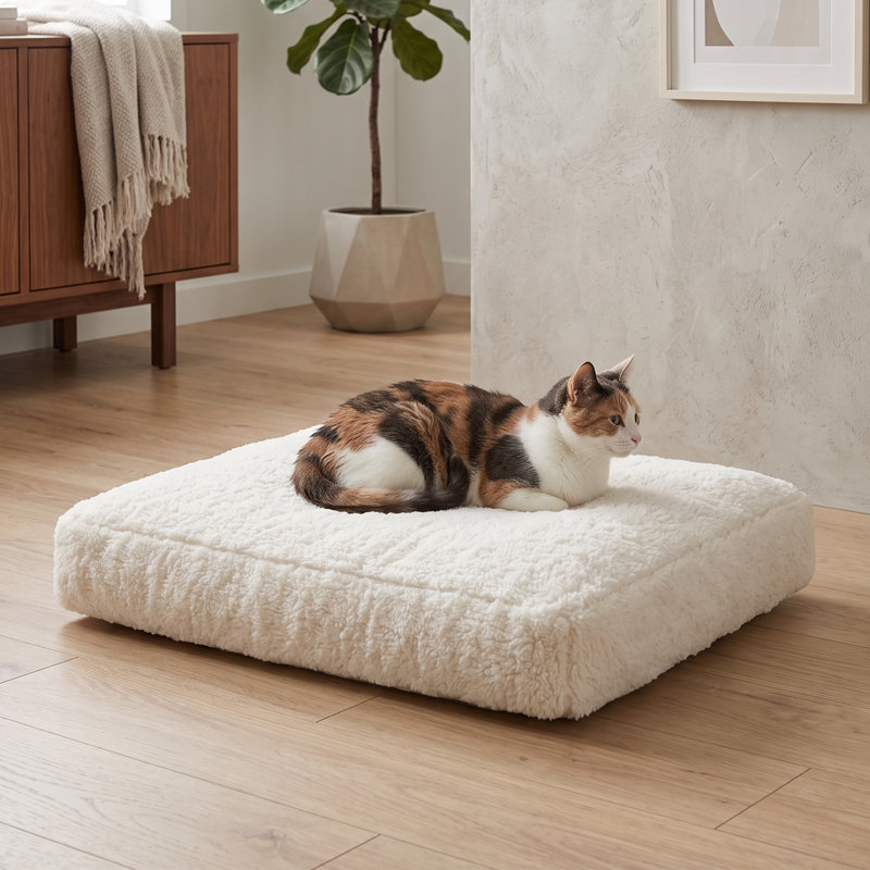 Coussin carré en peluche sherpa pour animaux de compagnie