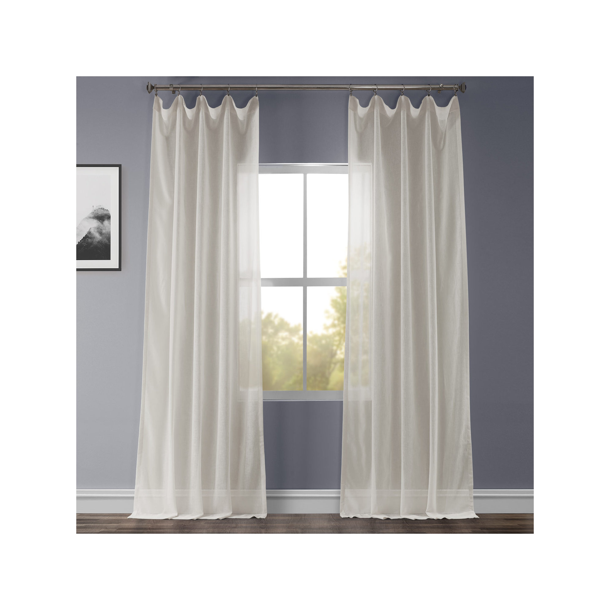 Larsa Sheer Linen Blend Curtain, 50" W x 84" L, Gardenia Faux