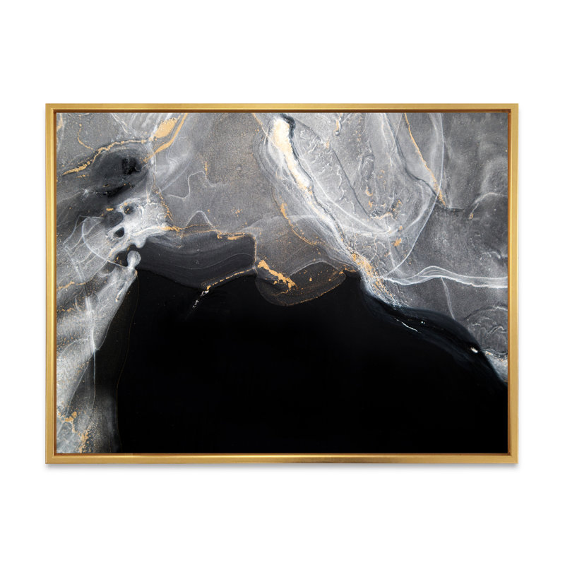 Marbre noir et gris Gloden, ondulations d'art II - œuvre d'art moderne sur toile, H 8 po x l 12 po x P 1 po
