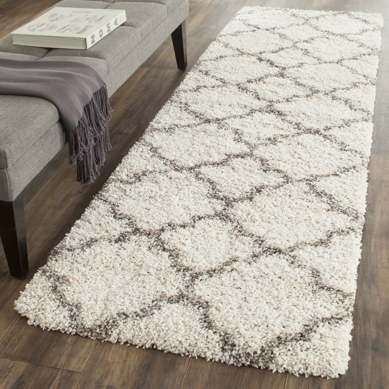 Darrold Shag Performance Geometric Rug, Runner 2'3" x 8', Ivory/Gray