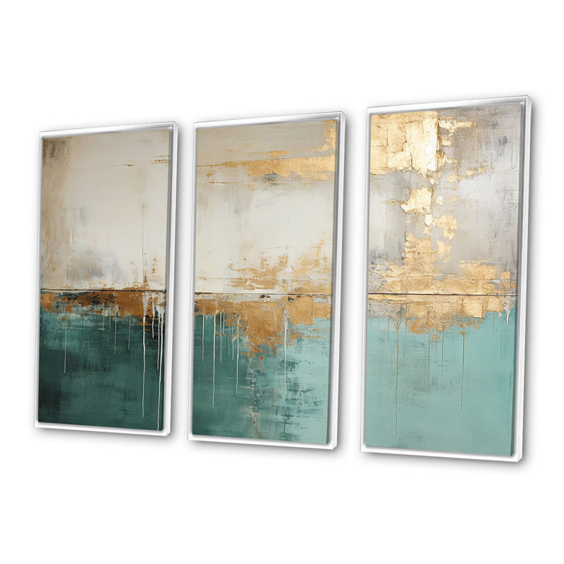 Minimalisme doré et bleu sarcelle horizon - ensemble de décorations murales abstraites, H 40 po x l 60 po x P 1 po