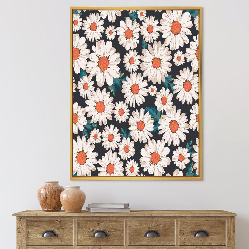 Abondance de marguerites blanches - Impression sur toile, H 40 po x l 30 po x P 1 po, Toile encadrée d'or