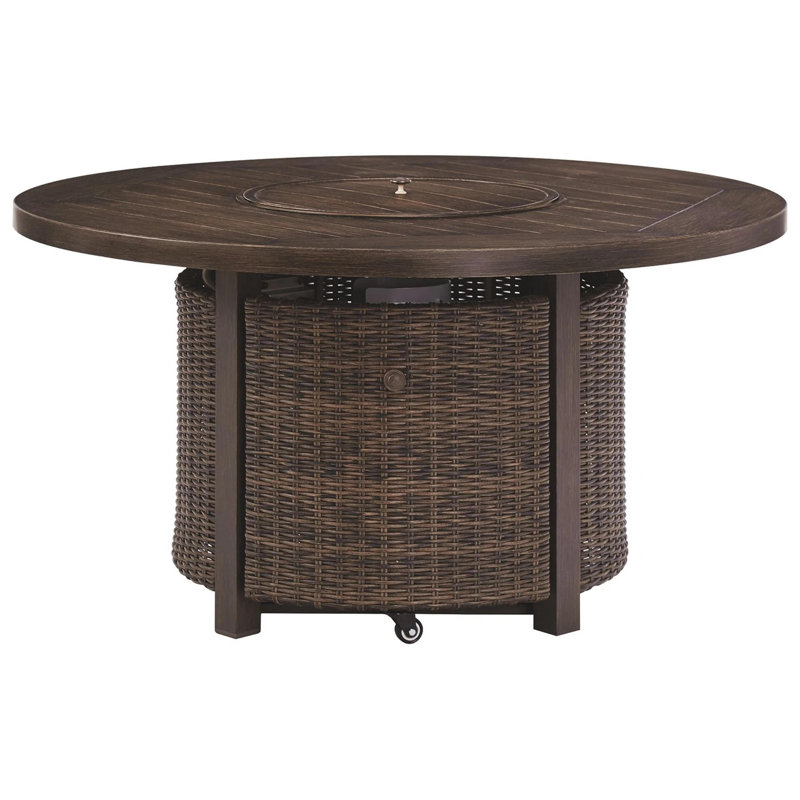 Time Round Wicker Propane and Natural Gas Fire Pit Table with Lid
