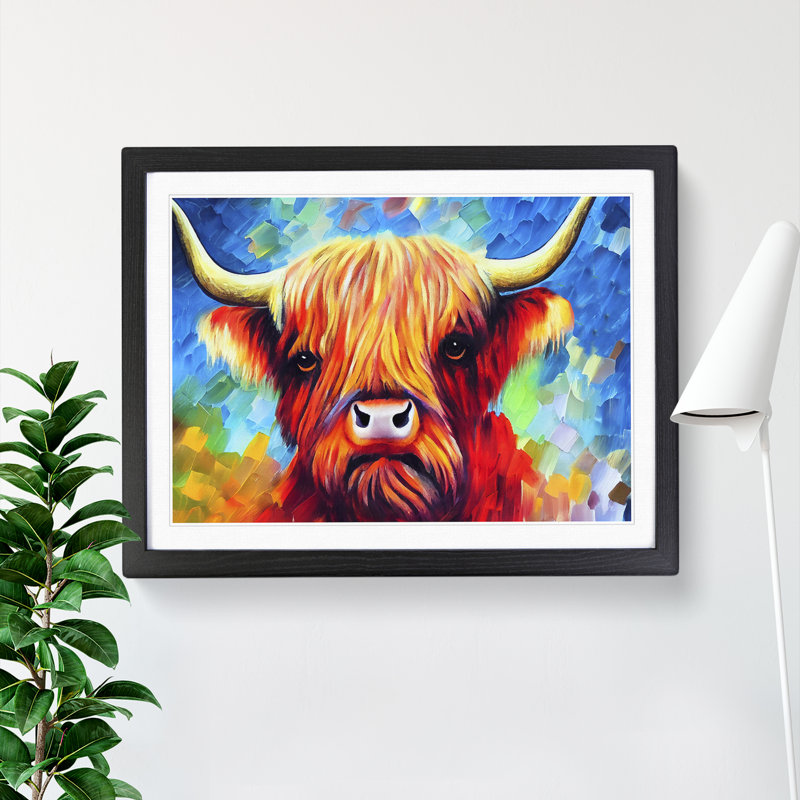 Highland Cow Vol.3 Abstract - Single Picture Frame Painting, 25cm H x 34cm W x 2cm D, Black