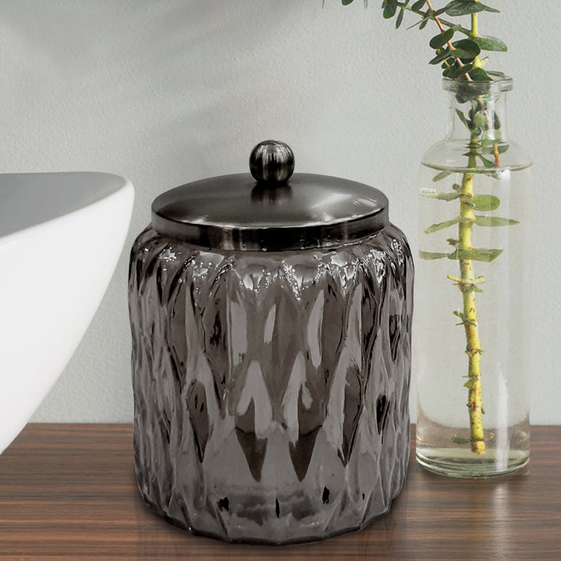 Pot en verre pour meuble-lavabo | Rangement élégant pour les cotons-tiges, les balles, les éponges et les sels de bain | Pot décoratif pour salle de bain, chambre à coucher | Finition fumée