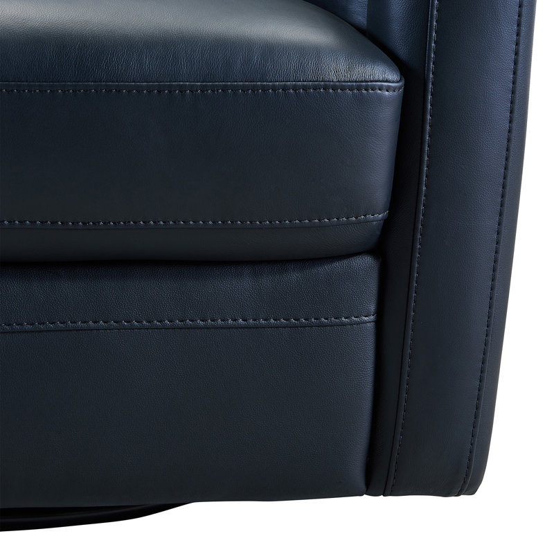 Dehaven Upholstered Swivel Barrel Chair, Black Genuine Leather