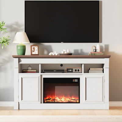 Meuble télé 58 po avec foyer électrique pour téléviseur de 65 po ou moins, centre de divertissement avec foyer et armoires de rangement de 30 po