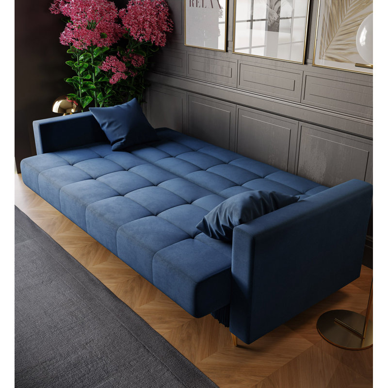 Sellman 3 Seater Velvet Sofa, Navy blue