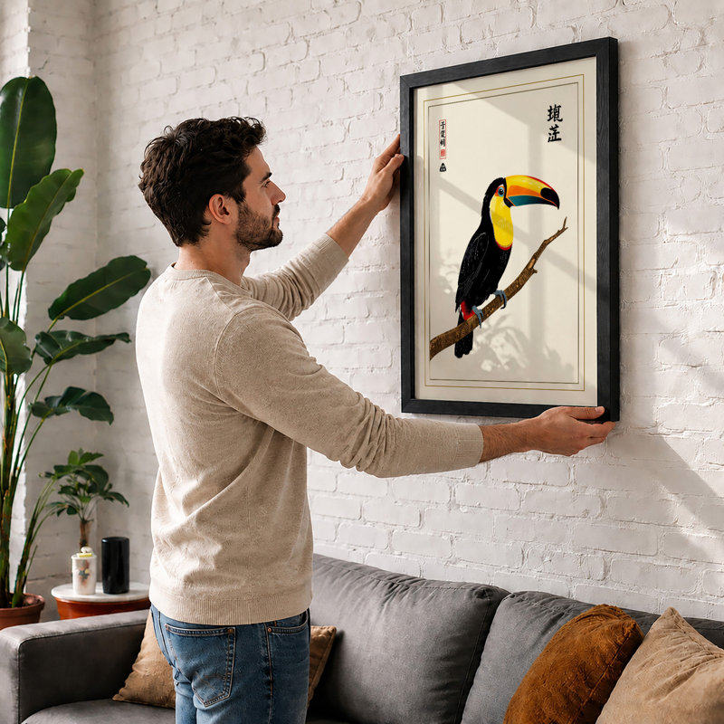 Toucan Among Branches Japandi - Print, A2 - 59.4 x 42.0 cm, Walnut
