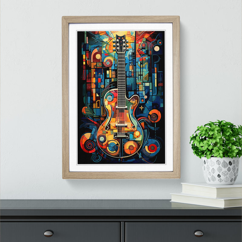 Guitar Futurism Art - Framed Print, Oak Framed, 46cm H x 34cm W
