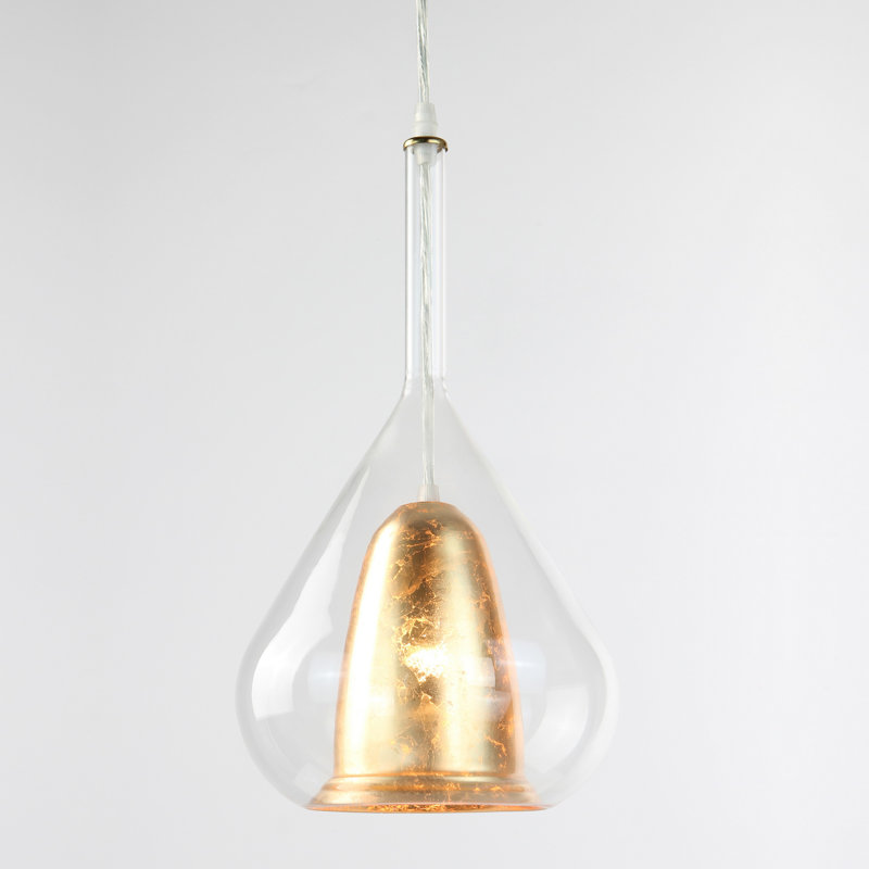 1-Light Antique Brass Mini Pendant, Contemporary Double-Layer Glass Suspended Lighting for Dining Room & Kitchen