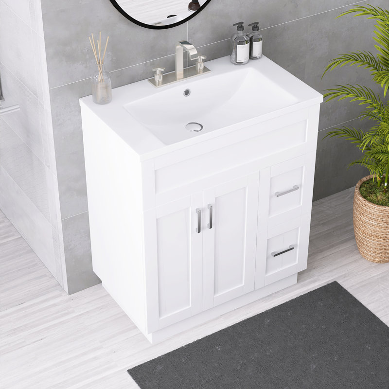 Morden 30 po Meuble-lavabo autoportant blanc avec lavabo en résine
