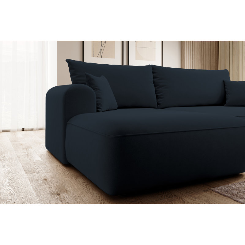 Alija 3 Seater Velvet Sofa & Chaise, Left Hand Facing, Dark Blue