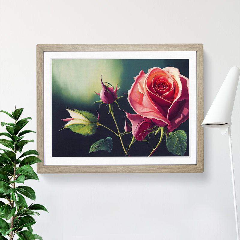 Splendid Rose Flowers - Framed Print, 25cm H x 34cm W x 2cm D, Oak