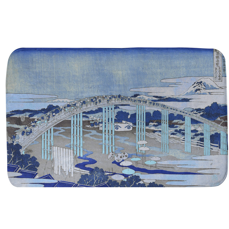 Tapis de bain antidérapant rectangle Japanese Bridge, l 17 po x L 24 po, Bleu/gris