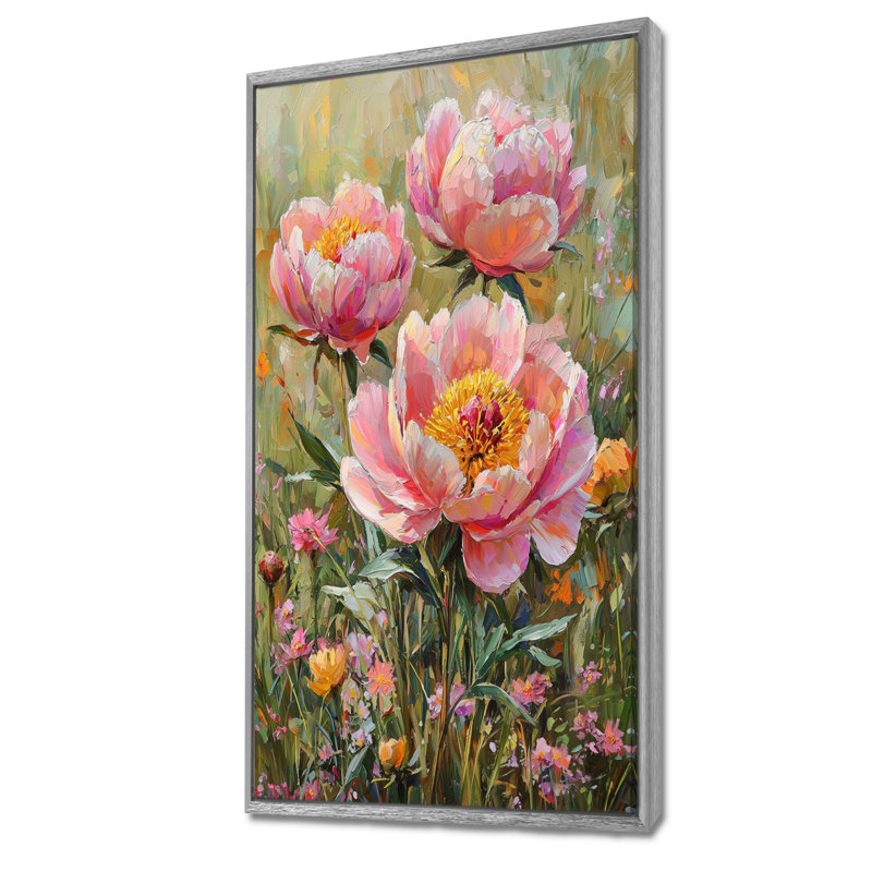 Décoration murale pivoines Chamberlin I - Fleurs de pivoines, H 60 po x l 28 po, Reproduction avec cadre flottant