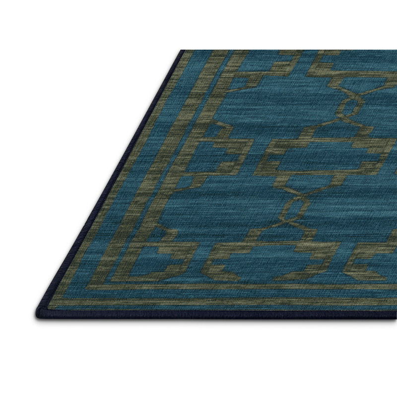 Tapis bleu en treillis lavable à la machine, Rectangulaire 8 pi x 10 pi