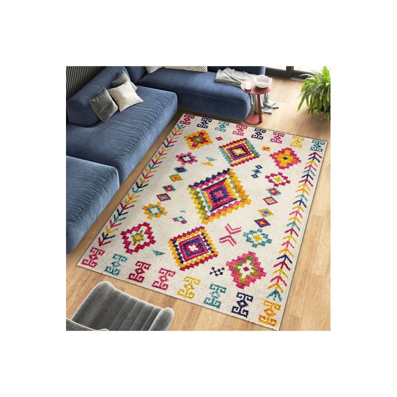Northern Collection Multicolor Ethnic Patterned Woven Base Decorative Rug, Rectangle 4'7" x 6'7" Rug Pad Included