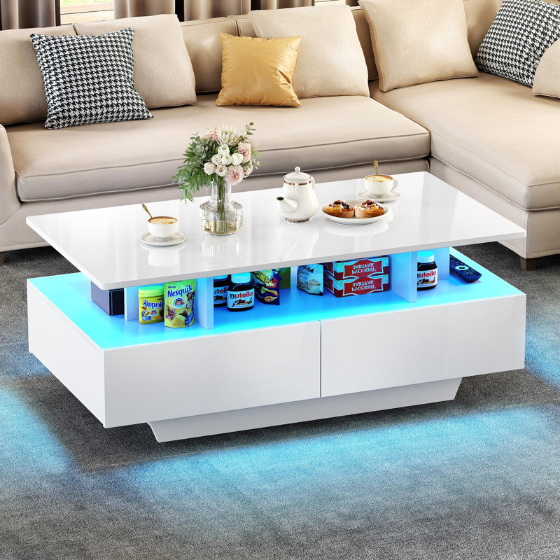 Metro Lane Coffee Table With 4 Drawers, Modern Centre Table, White