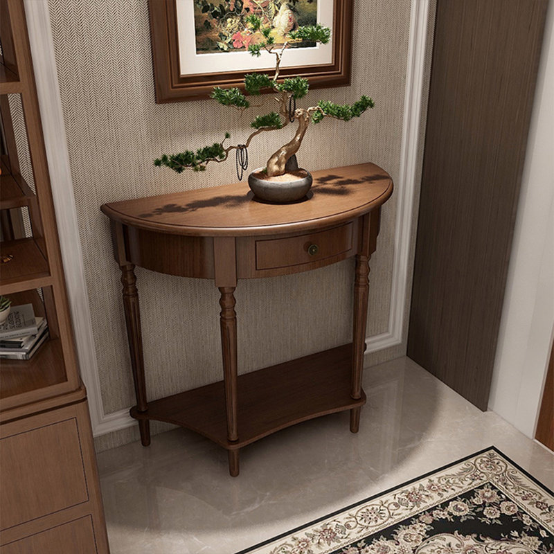 Console demi-cercle en bois massif brun, H 23,62 po x l 31,5 po x P 11,81 po