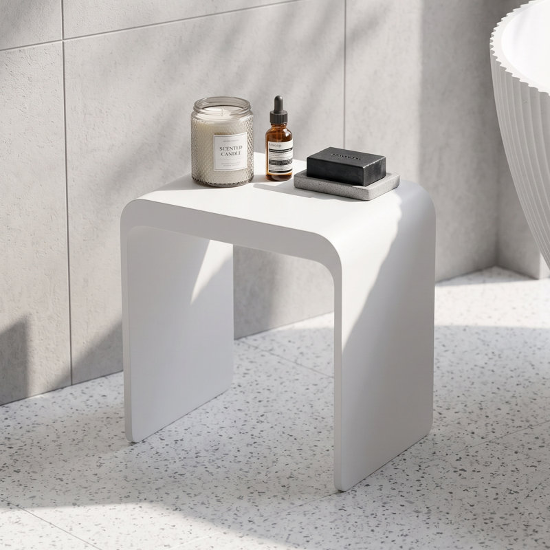 Solid Surface Matte Black Resin Stone Bathroom Stool, Black